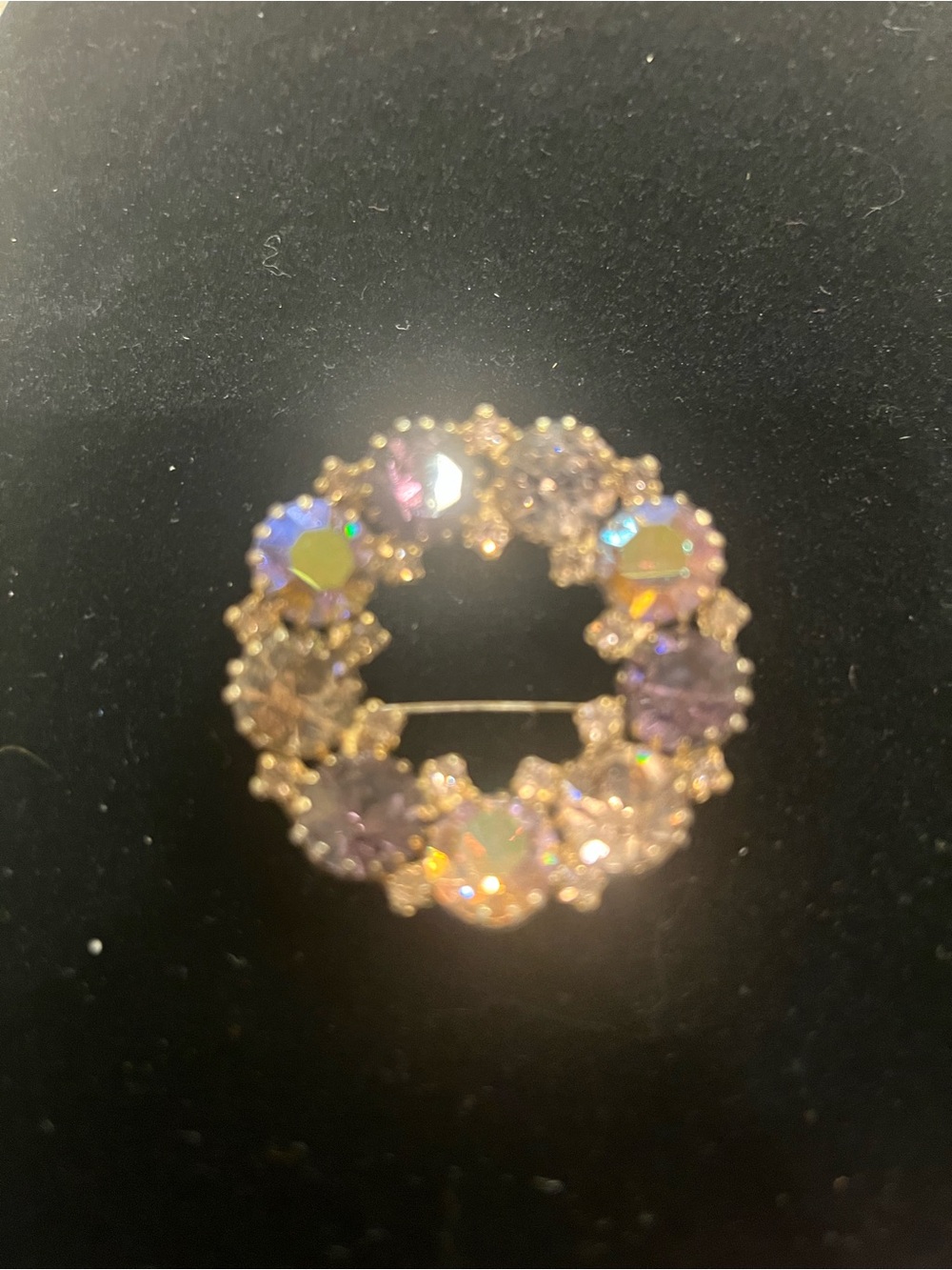 Crystal Wreath Brooch - Iridescent Purple Gem Accent